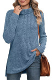 Plain Side Split Turtle Neck Long Sleeves Rib Top Boutique Wholesale