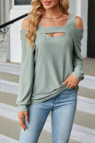 Plain Jacquard Cold Shoulder Long Sleeves Top