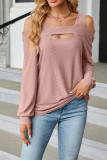Plain Jacquard Cold Shoulder Long Sleeves Top