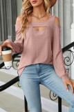 Plain Jacquard Cold Shoulder Long Sleeves Top