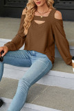 Plain Jacquard Cold Shoulder Long Sleeves Top