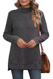 Plain Side Split Turtle Neck Long Sleeves Rib Top Boutique Wholesale
