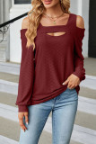 Plain Jacquard Cold Shoulder Long Sleeves Top