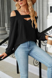 Plain Jacquard Cold Shoulder Long Sleeves Top
