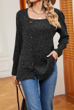 Boutique Clothing Wholesale Plain Square Neck Side Button Rib Top