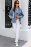Sky Blue Vintage Corduroy Collar Denim Jacket