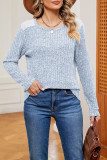 Plain Crew Neck Lace Patchwork Rib Long Sleeves Top