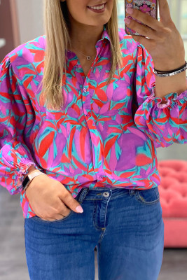 Multicolour Plus Size Floral Print Ruffled Puff Sleeve Shirt