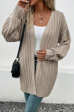 Khaki Ribbed Knitting Front Open Cardigan