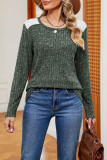 Plain Crew Neck Lace Patchwork Rib Long Sleeves Top