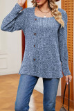 Boutique Clothing Wholesale Plain Square Neck Side Button Rib Top