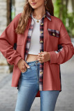 Waffle Knit Splicing Plaid Button Up Shacket