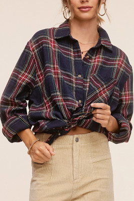 Boutique Clothing Wholesale Women Plaid Pockets Button Up Shirt