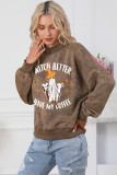 Brown Halloween Slogan Ghost Graphic Sweatshirt