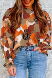 Multicolour Plus Size Abstract Print Puff Sleeve Blouse