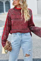 Red Marle Knit Flare Sleeves Sweater