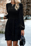 Black Velvet Smocked Puff Sleeve Ruffle Mini Dress