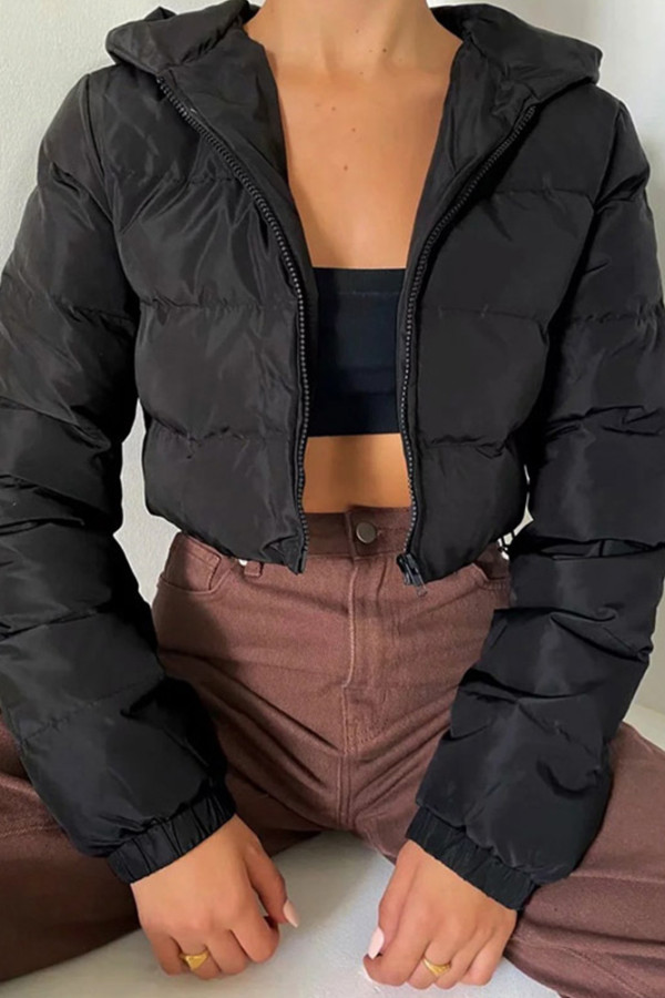 Hooded Zipper Quilted Short Coat