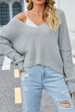 Plain V Neck Exposed Seam Pullover Sweater Boutique Clothing Wholesale