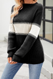 Color Block High Collar Knit Sweater