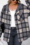 Plaid Wool Button Up With Waffle Knit Hooded Shacket