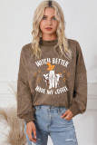 Brown Halloween Slogan Ghost Graphic Sweatshirt