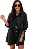 Black Buttoned Long Sleeve Denim Mini Dress