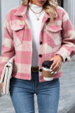 Plaid Button Pockets Fleece Shacket