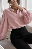 Plain Button V Neck Blouse Shirt