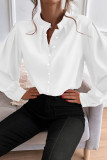 Plain Button V Neck Blouse Shirt