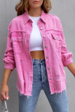 Plain Raw Trim Button Up Denim Jacket Boutique Wholesale