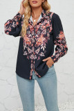 Button Up Floral Print Puff Blouse