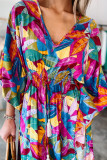 Multicolour Abstract Print High Waist V Neck Maxi Dress
