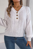 Plain V Neck Button Cable Knit Sweater