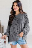 Gradient Leopard Print Waffle Knit Long Sleeve Top