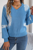 V Neck Contrast Color Knit Sweater