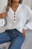 Plain V Neck Buttoned Knit Sweater