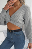 Twisted Bust Cable Knit Crop Sweater Top