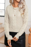 Plain Crew Neck Cable Knit Sweater