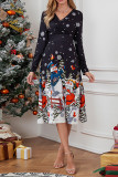 Wrap V Neck High Waist Christmas Printed Dress Boutique Wholesale