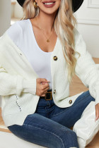 Off White V Neck Open Button Knit Sweater