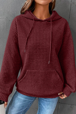 Red Quilted Kangaroo Pocket Drawstring Hoodie