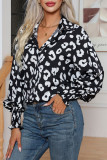 Black Leopard Button Up Blouse Shirt