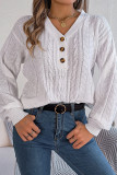 Plain V Neck Button Cable Knit Sweater