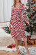 Wrap V Neck Christmas Printed Side Rushed Dress
