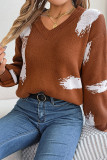 V Neck Contrast Color Knit Sweater