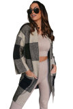Khaki Checkered Print Dual Pockets Cardigan