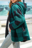 Dark Green Plaid Hooded Fleece Jacket