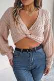 Twisted Bust Cable Knit Crop Sweater Top