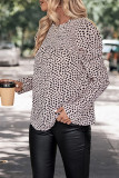 Apricot Leopard Puff Sleeves Top